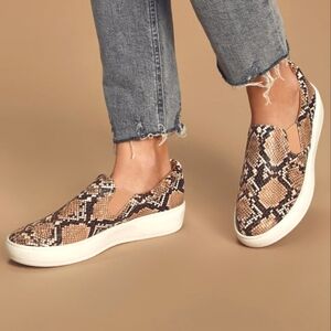 Lulus Dylann Tan snake slip-on platform Sneakers women's size 7.5